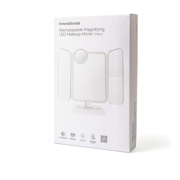 Espejo de Maquillaje Tríptico Recargable con Aumento y Luz LED Miled InnovaGoods 1 Espejo de Maquillaje Tríptico Recargable con Aumento y Luz LED Miled InnovaGoods 1