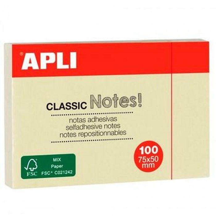 Notas Adhesivas Apli CLASSIC Amarillo 75 x 50 mm 12 Piezas (24 Unidades) 1