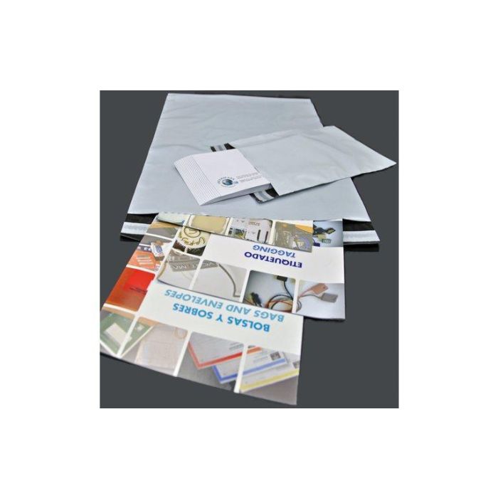 Intermark Bolsas Mensajería Estándar Plástico Opaco 350x450x50 Fuelle+40 Solapa Blanco Interior Negro - Pack 100Ud (Set de 3)