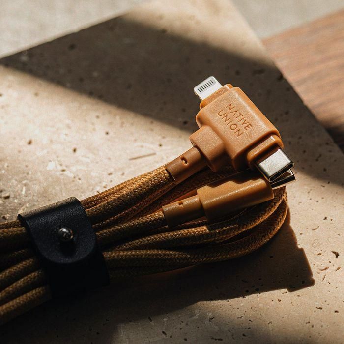 Native Union Belt Cable Carga Universal 2 en 1 USB-C / Lightning 1.5M Kraft - 60W, Ecológico y Ultra Duradero con Fibra Aramida 1