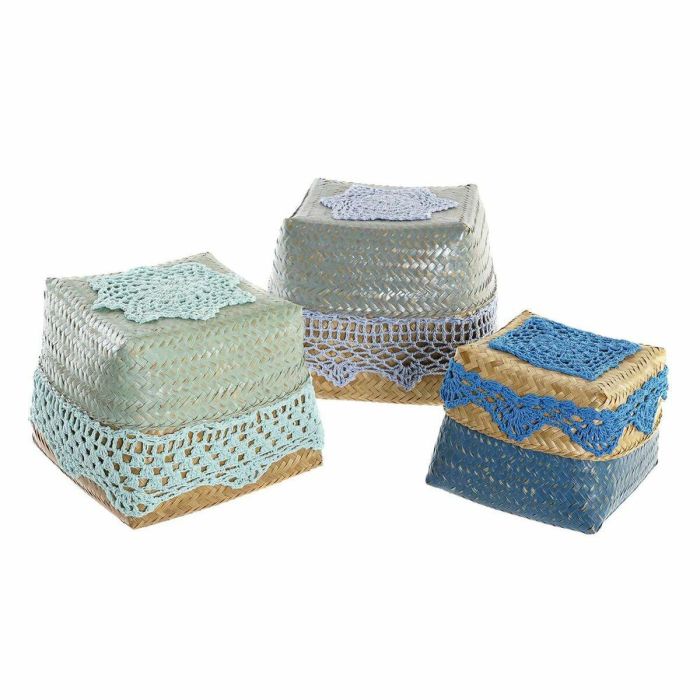 DKD Home Decor Cesta Balines Decorativa para el Hogar, Set de 3 piezas en Bambú y Algodón, Azul Turquesa y varios colores, 27 x 27 x 22 cm 3 DKD Home Decor Cesta Balines Decorativa para el Hogar, Set de 3 piezas en Bambú y Algodón, Azul Turquesa y varios colores, 27 x 27 x 22 cm 3
