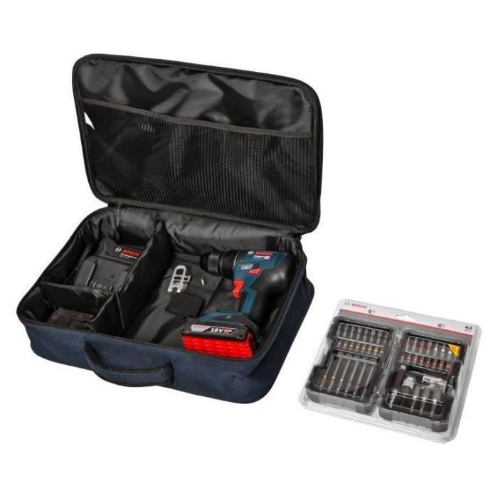 Taladro atornillador Bosch Professional GSR 18V-50 + 2 baterías 2.0Ah + Cargador GAL 18V-20 + 43 accesorios + Bolsa 2 Taladro atornillador Bosch Professional GSR 18V-50 + 2 baterías 2.0Ah + Cargador GAL 18V-20 + 43 accesorios + Bolsa 2
