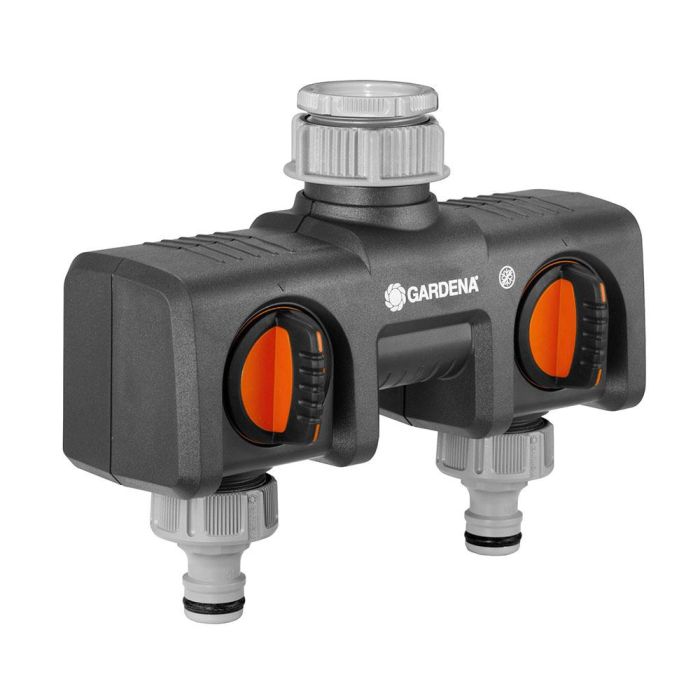 Gardena Distribuidor de 2 vías con adaptador para grifos, polipropileno, anti UV, anti algas, protección contra hielo
