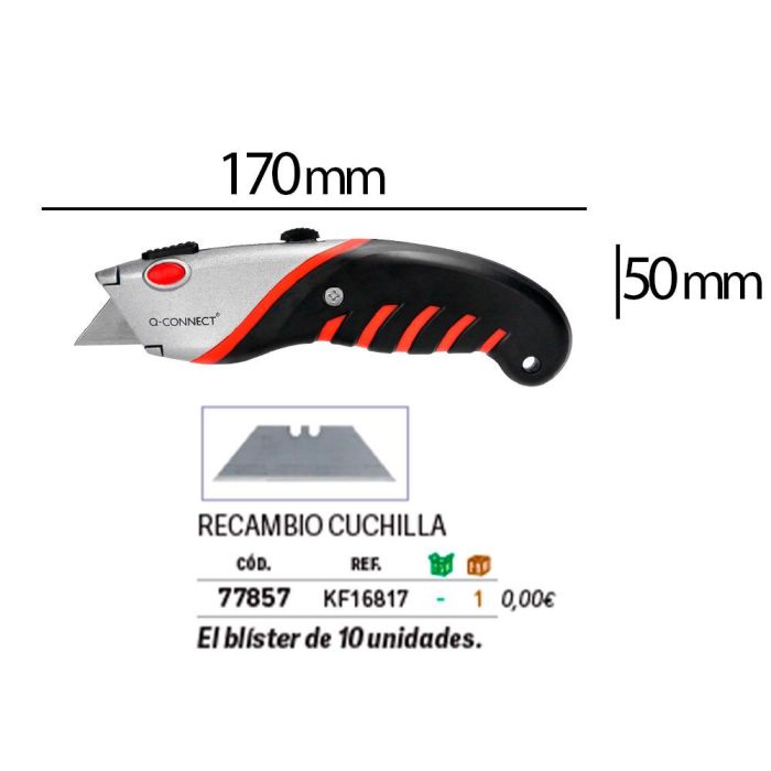 Cuter Q-Connect Metalico Ancho Aleacion De Aluminio - 2 Cuchillas De Repuesto - Cuchilla 19 mm Xd-8300 Blister 1 Unida 1