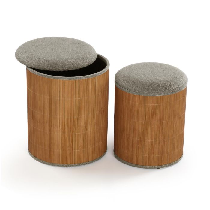 Puff Versa Gris Lino Bambú Madera MDF Puff Versa Gris Lino Bambú Madera MDF