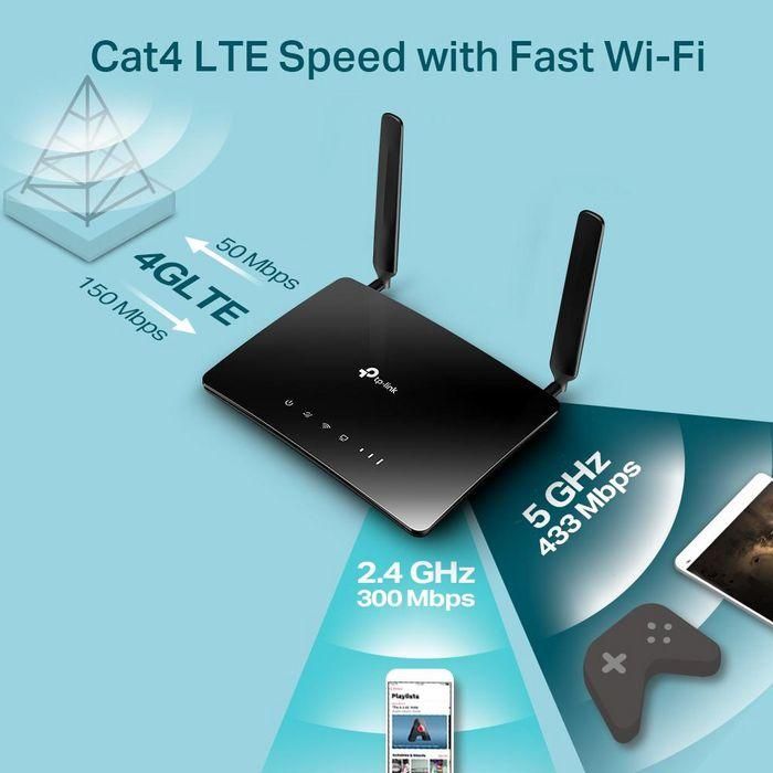 TP-Link AC750 Wireless Dual Band 4G LTE Router, 3x 10/100Mbps LAN, 1x 10/100Mbps LAN/WAN, 1x SIM Card, 3G/4G, 802.11ac/a/b/g/n, 433Mbps 5GHz + 300Mbps 2.4GHz 5 TP-Link AC750 Wireless Dual Band 4G LTE Router, 3x 10/100Mbps LAN, 1x 10/100Mbps LAN/WAN, 1x SIM Card, 3G/4G, 802.11ac/a/b/g/n, 433Mbps 5GHz + 300Mbps 2.4GHz 5