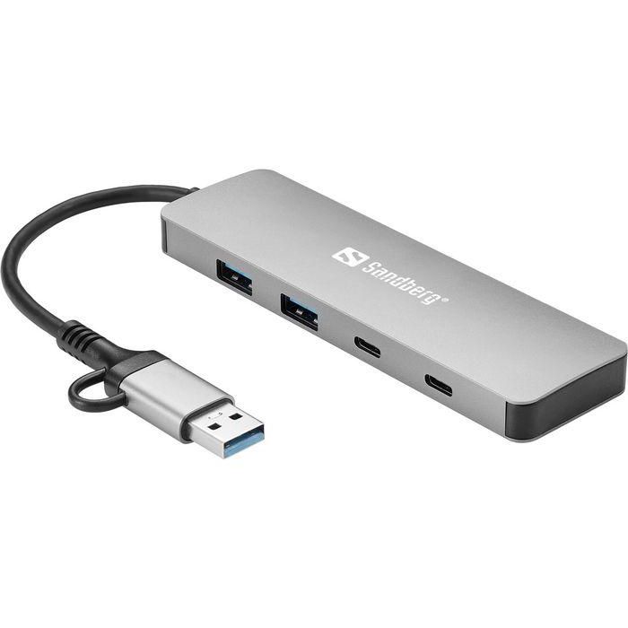 Sandberg Hub USB-C/A a 2x USB-A y 2x USB-C para Ordenador: Amplía Puertos USB-C y USB-A. Conecta Dispositivos Simultáneamente. Plug & Play. 1