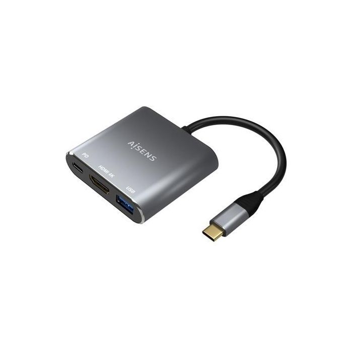 Aisens Conversor Usb-C A Hdmi-Usb-C-Tipo A Usb 3.0, 3 En 1, 15 cm, Gris