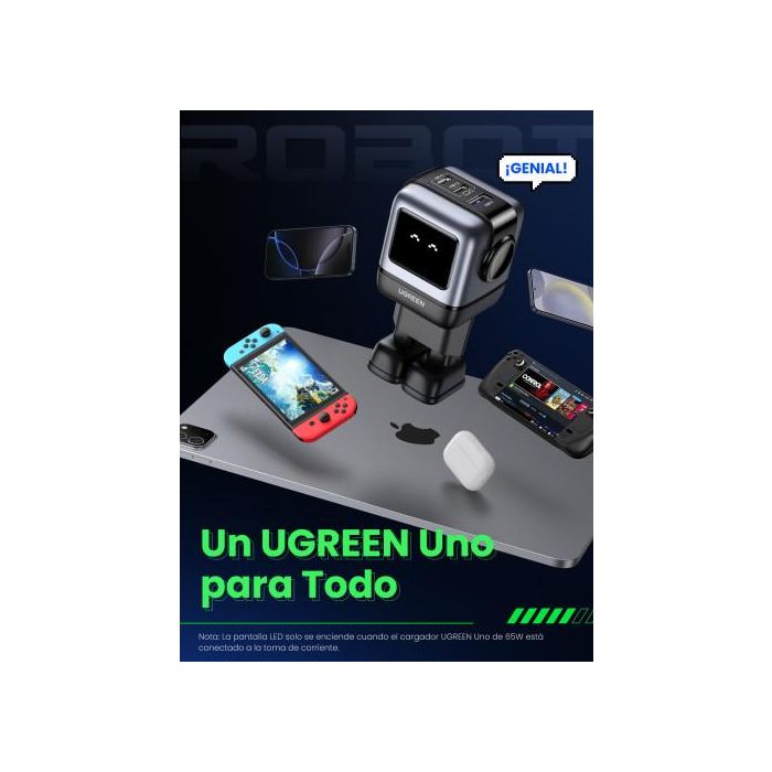 UGREEN 25685B Cargador Nexode RG 65W 3 Puertos GaN Carga Rápida Interior Gris UGREEN 25685B Cargador Nexode RG 65W 3 Puertos GaN Carga Rápida Interior Gris