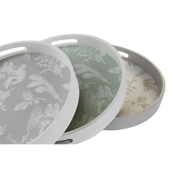 DKD Home Decor Bandeja Decorativa Alpino Hecha a Mano de MDF, Juego de 3 Unidades Marrón Claro Blanco 35x35x5 cm - Diseño Único para Hogar y Regalo 1