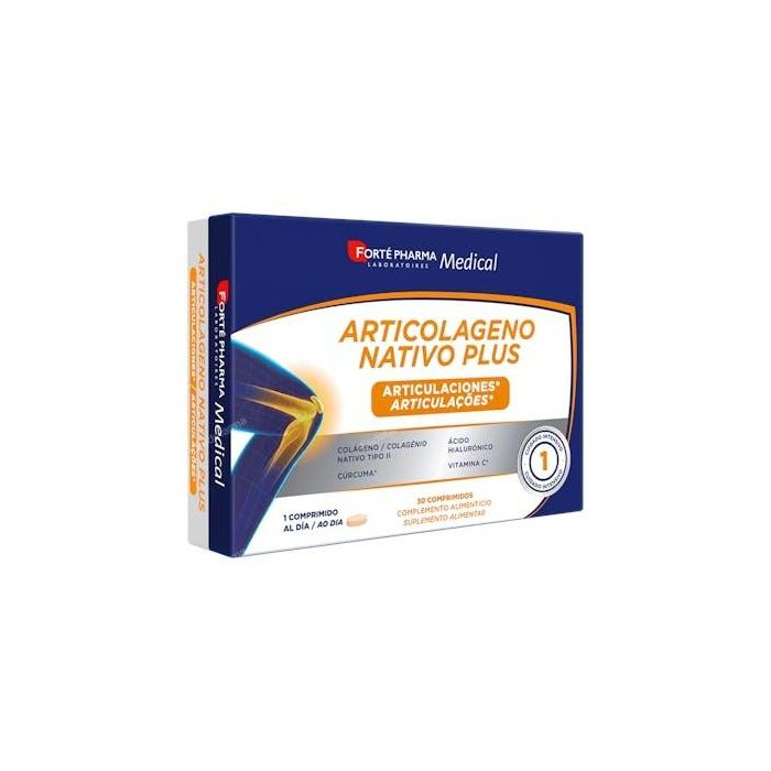 Forte Pharma Articolageno Nativo Plus, 30 comprimidos - Apoyo Articulaciones con Colágeno Nativo Tipo II, Cúrcuma y Vitamina C