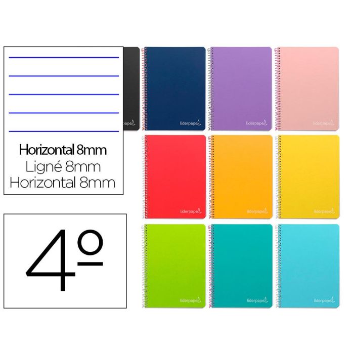 Cuaderno Espiral Liderpapel Cuarto Witty Tapa Dura 80H 75 gr Rayado Horizontal 8 mm Con Margen Colores Surtidos 10 unidades