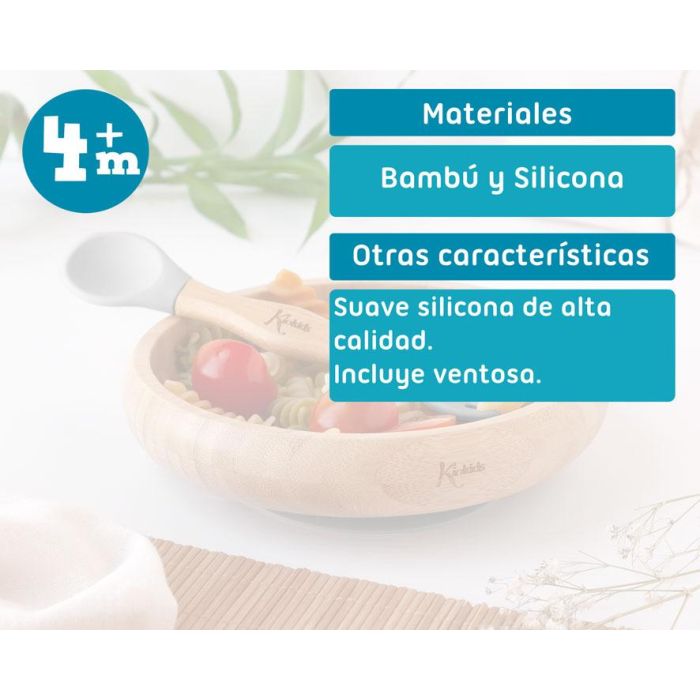 Set Vajilla Silicona Y Bambú Gris Con Cuchara-Tenedor 5 Set Vajilla Silicona Y Bambú Gris Con Cuchara-Tenedor 5
