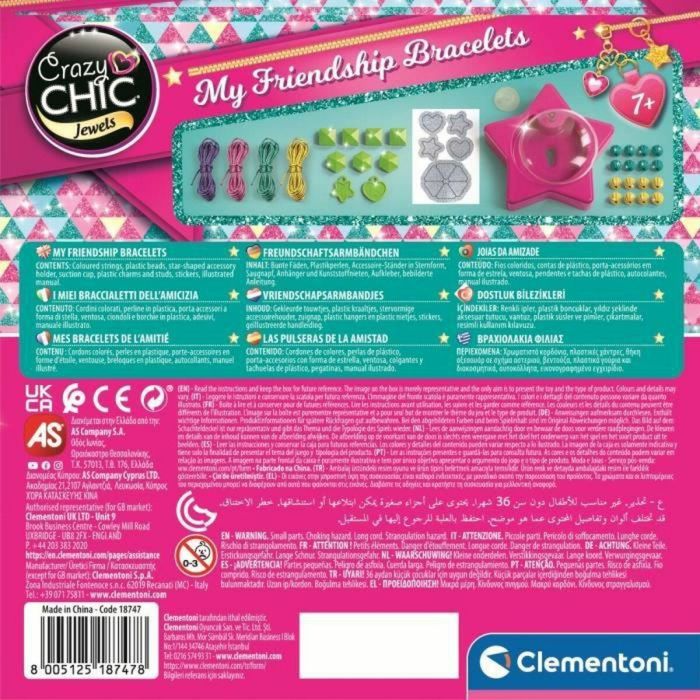 Clementoni Crazy Chic - Caja de creación de pulseras de la amistad - Cuentas e hilos - A partir de 7 años 1