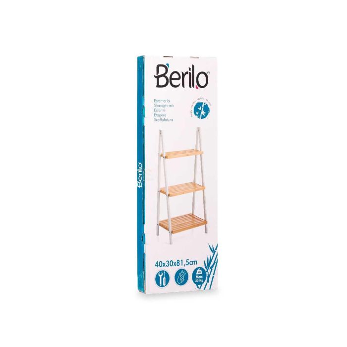 Berilo Estanteria Escalera 3 Estantes Bambú Blanco 84x30x3.5 cm 2