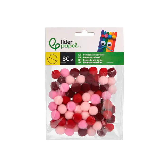 Liderpapel Pompones Manualidades Tonalidades Rojas 1.5 cm Bolsa 80 Unidades 1
