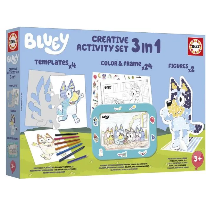 Educa 19887 Set 3 en 1 Bluey para Colorear y Decorar con Marco Personalizado y Pegatinas para Niños +3 Años 3