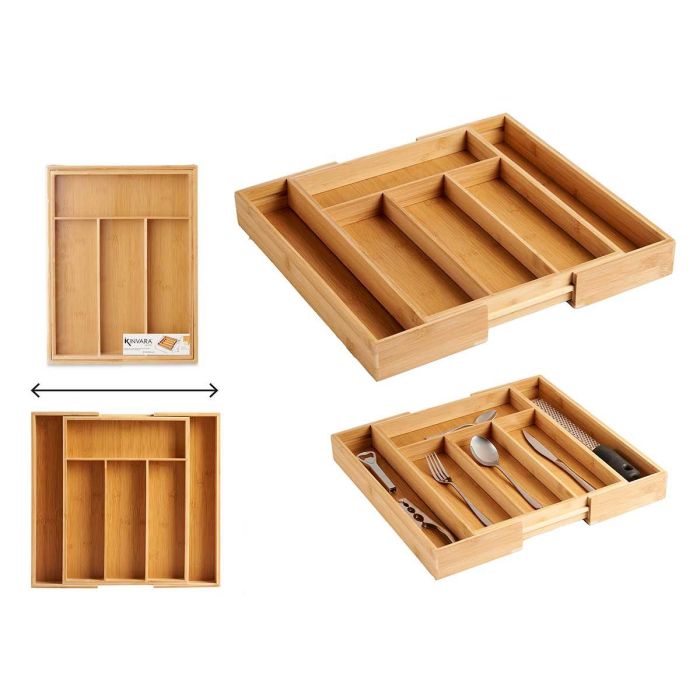 Cubertero de Bambú Kinvara 6 Huecos Extensible 38x29x5 cm (6 Unidades) Cubertero de Bambú Kinvara 6 Huecos Extensible 38x29x5 cm (6 Unidades)