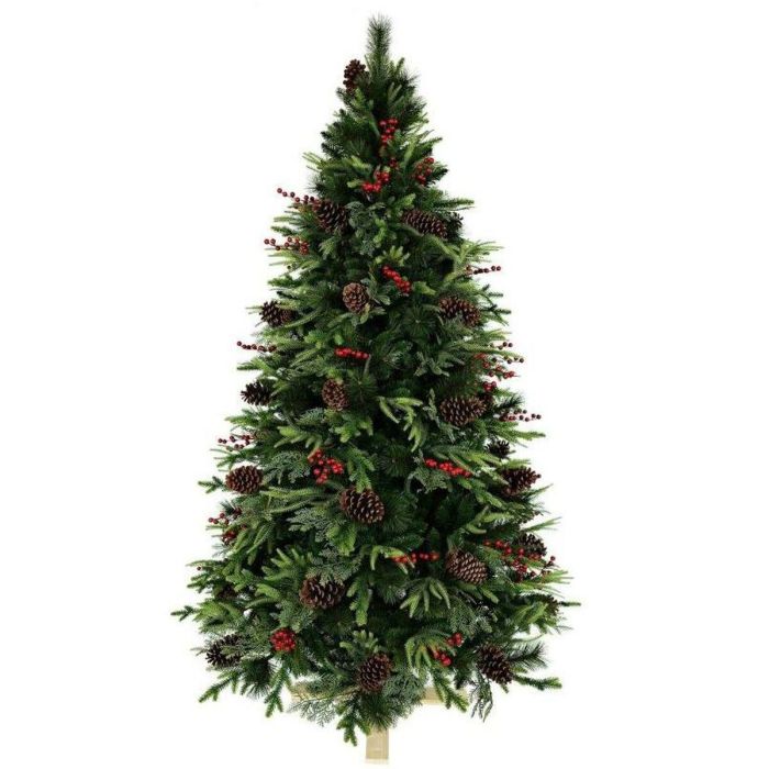 DKD Home Decor Árbol de Navidad Tradicional Grande 240 cm con 1563 Ramas, Luz Cálida LED, Fabricado en PVC, Colores Verde y Rojo 1