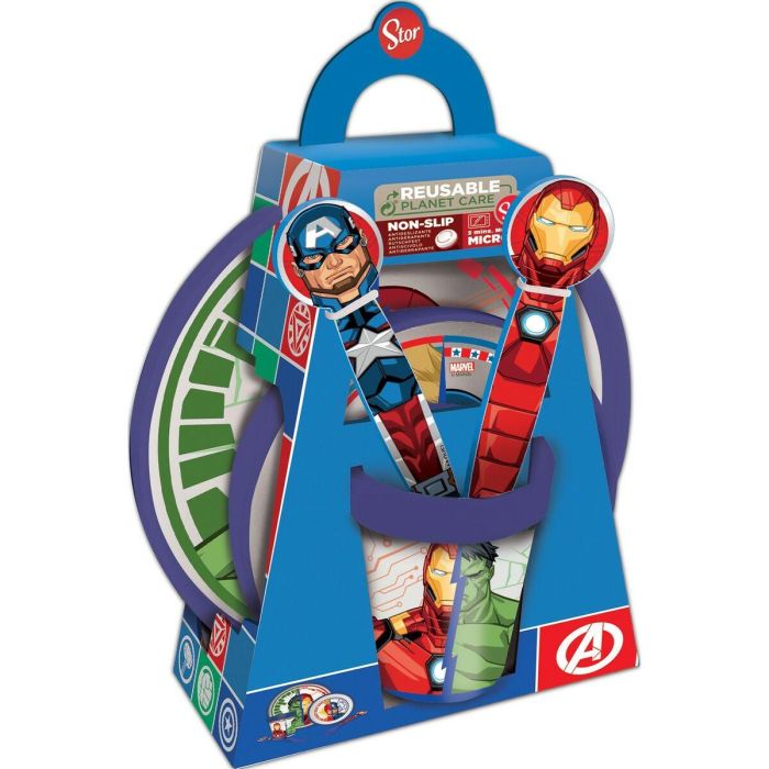 Vengadores CZ11304 Set Vajilla Comida Infantil 5 Piezas Plástico Bicolor Antideslizante Libre BPA y Apto Microondas Vengadores CZ11304 Set Vajilla Comida Infantil 5 Piezas Plástico Bicolor Antideslizante Libre BPA y Apto Microondas
