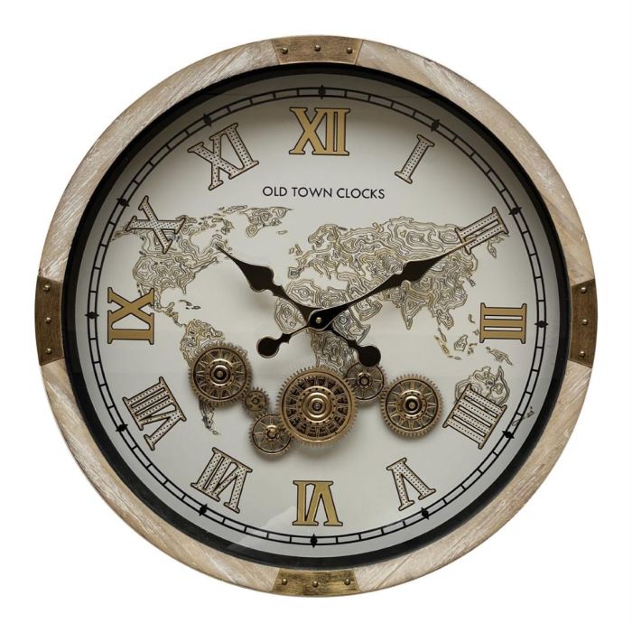 DKD Home Decor Reloj de Pared Vintage Abeto y Cristal Blanco Natural 63.5 cm