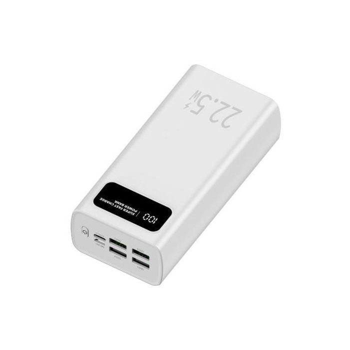Leotec LEPOW30W22W Batería Externa Power Bank 30000 mAh 22.5W Carga Rápida PD QC SCP Múltiples Puertos Polímero Litio Pantalla Digital Blanco