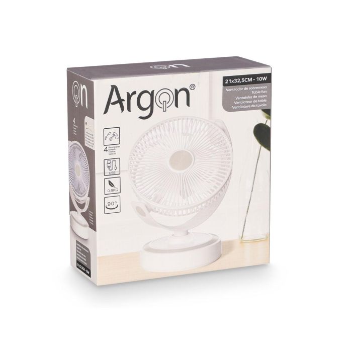 Ventilador USB Sobremesa 10W Blanco Argon - 27x32x20 cm, 4 Modos, Batería Recargable (4 Unidades) 1