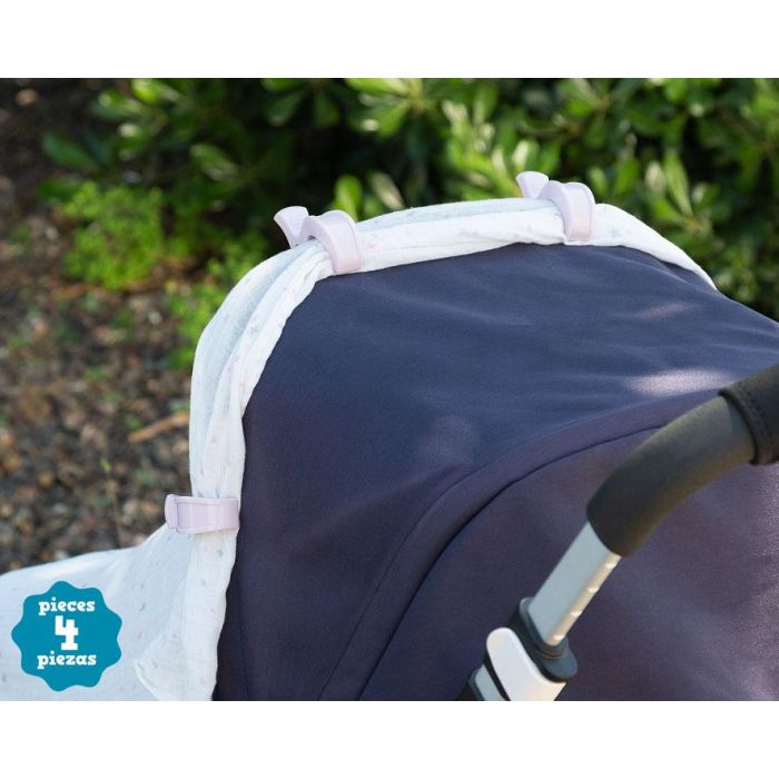KioKids Pinzas Para Muselinas En Rosa, Pack 4 Unidades, Sujeción Segura Para Sillas de Paseo y Cunas 1