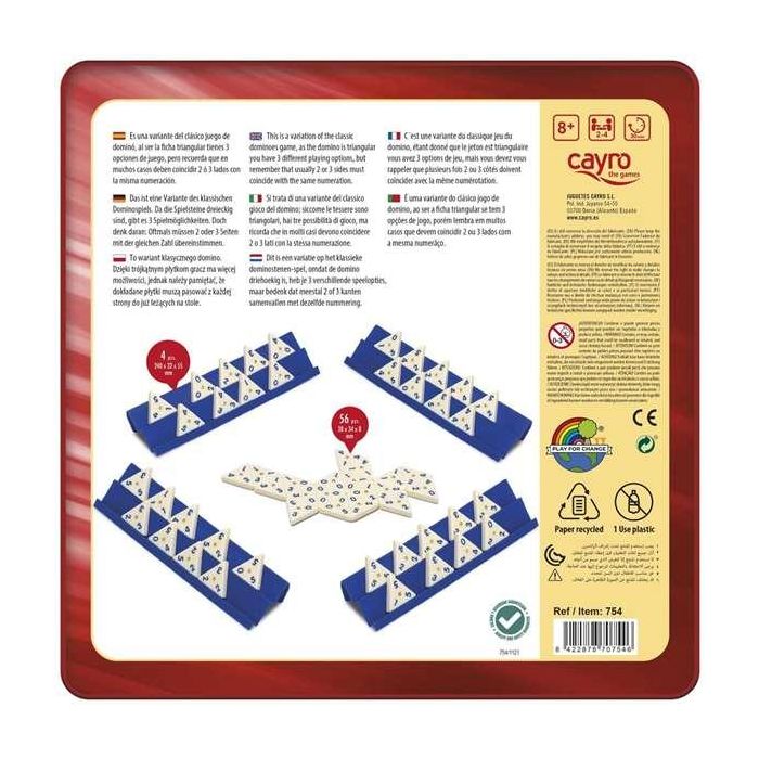 Cayro Juego Domino Triangular en Caja de Metal 27x27x5,7 cm Plástico 3