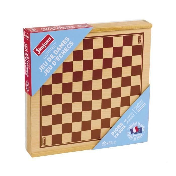 Jeujura Juego de Damas y Ajedrez en Caja de Madera con Tapa Reversible Serigrafiada y Piezas de Madera para Niños +5 Años 0 Jeujura Juego de Damas y Ajedrez en Caja de Madera con Tapa Reversible Serigrafiada y Piezas de Madera para Niños +5 Años 0
