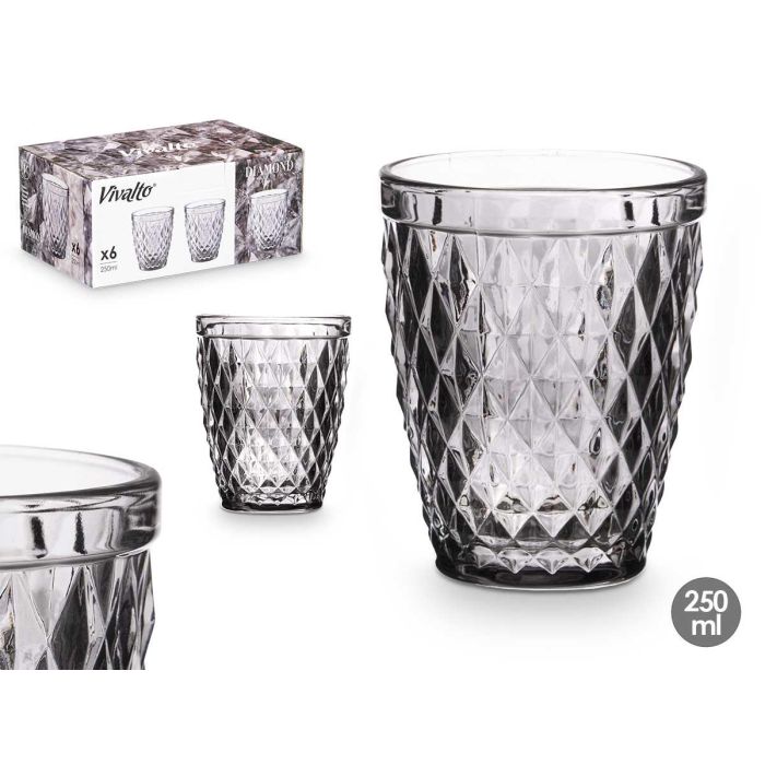 Vaso Diamante Gris 250 ml - Vidrio - 8x10x8 cm - Vivalto (24 Unidades) Vaso Diamante Gris 250 ml - Vidrio - 8x10x8 cm - Vivalto (24 Unidades)