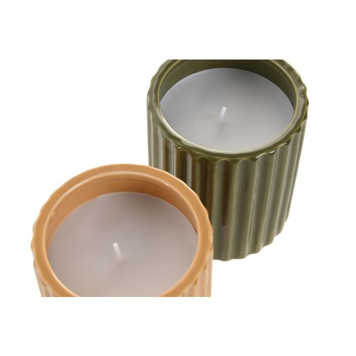 Vela Moderno DKD Home Decor Verde Mostaza 8 x 9 x 8 cm (6 Unidades) 2