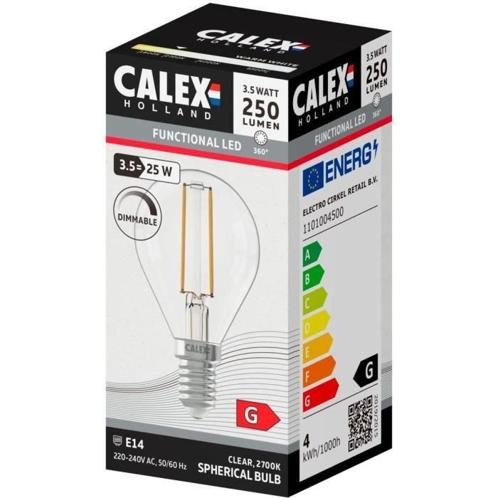 Bombilla LED E14 - CALEX - BALL P45 - Filamento recto - 3,5 W - 250 lm - 2700 K - Regulable - Transparente 2 Bombilla LED E14 - CALEX - BALL P45 - Filamento recto - 3,5 W - 250 lm - 2700 K - Regulable - Transparente 2