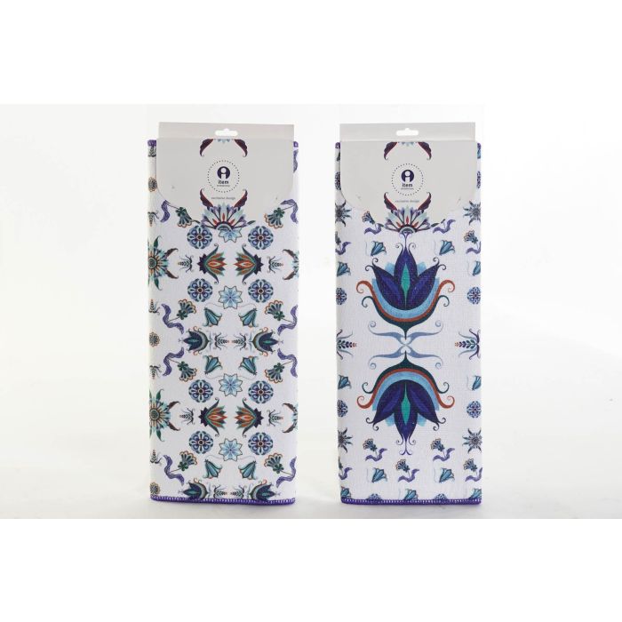 DKD Home Decor Tapete Decorativo Tradicional Azulejos Retro Azul y Blanco Microfibra de Poliéster 50x38x0.5 cm (12 Unidades)