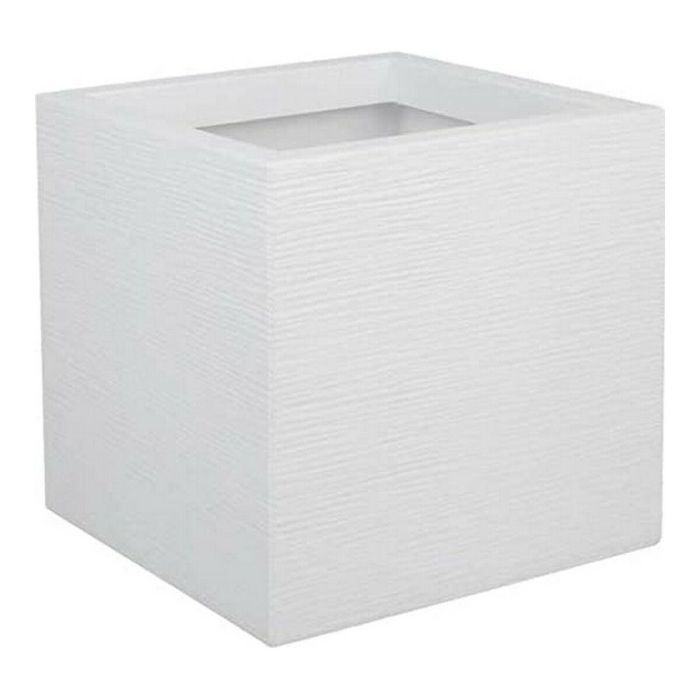 EDA PLASTIQUE Macetero Cuadrado Graphit Up Decoración Ondulada 21L 29.5x29.5x29.5cm Blanco Encalado Anti UV Exterior/Interior EDA PLASTIQUE Macetero Cuadrado Graphit Up Decoración Ondulada 21L 29.5x29.5x29.5cm Blanco Encalado Anti UV Exterior/Interior