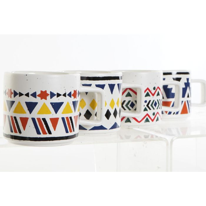 DKD Home Decor Set 12 Mugs Boho Multicolor New Bone 420ml, Apto Microondas y Lavavajillas, 9.2 x 8.5 x 13 cm 1