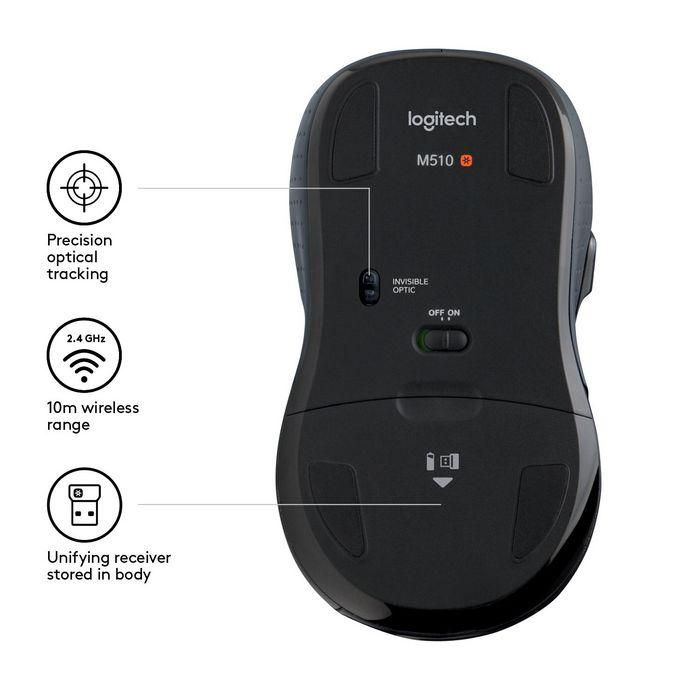 Logitech Wireless Mouse M510, RF Wireless, Alkaline, Black 5 Logitech Wireless Mouse M510, RF Wireless, Alkaline, Black 5