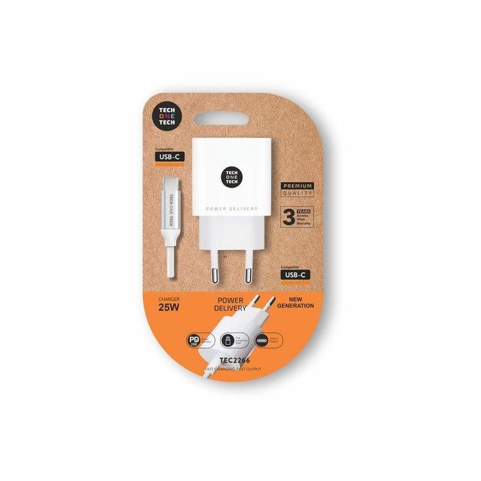 Cargador Tech-One-Tech Pared Blanco + Cable Usb-C - Usb-C Alto Rendimiento Pd 20W