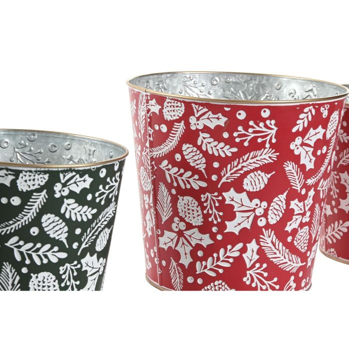 DKD Home Decor Caja para Decoración de Navidad Tradicional de Metal Verde y Rojo, Set de 2 Unidades, Medidas 21x21x19 cm 2