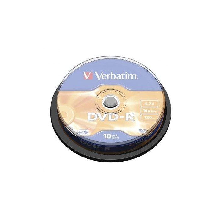 Verbatim Dvd-R, 4.7 grb, 16X, 10 Pack Spindle, Superficie Matt Silver Verbatim Dvd-R, 4.7 grb, 16X, 10 Pack Spindle, Superficie Matt Silver