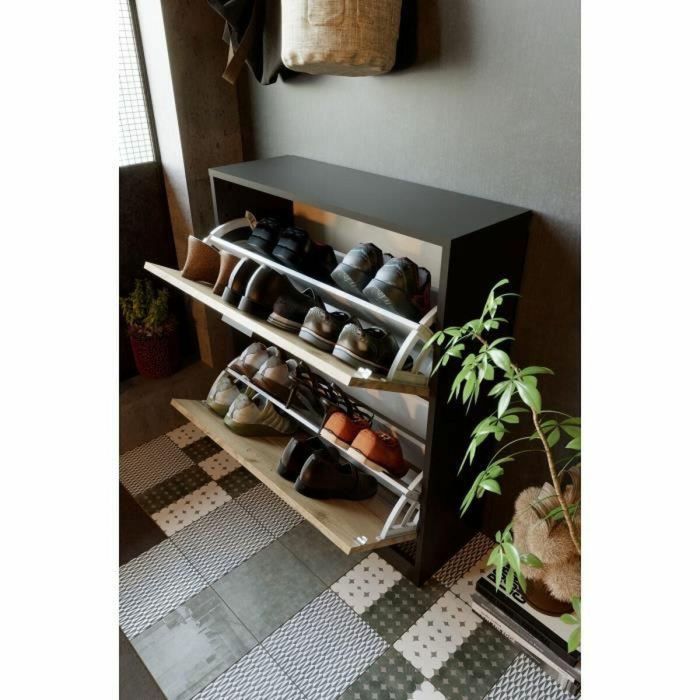 Zapatero 2 puertas - Decoración roble y negro 3 Zapatero 2 puertas - Decoración roble y negro 3