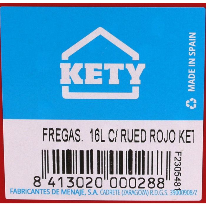 Cubo con ruedas 16L, asa y escurridor rojo - Kety (6 Unidades) 1 Cubo con ruedas 16L, asa y escurridor rojo - Kety (6 Unidades) 1