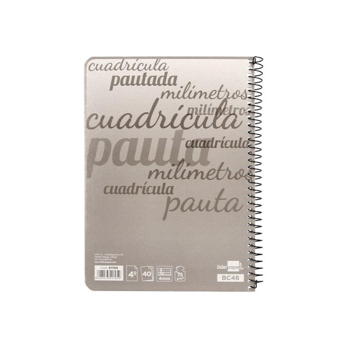 Cuaderno Espiral Liderpapel Cuarto Pautaguia Tapa Blanda 40H 75 gr Cuadro Pautado 4 mm Colores Surtidos 10 unidades 2