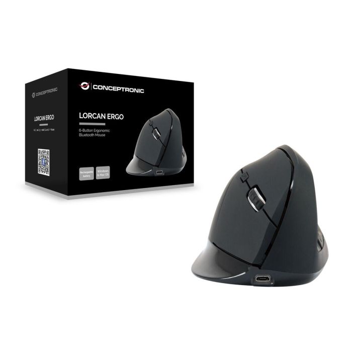 CONCEPTRONIC MOUSE BLUETOOH 5.2 ERGONOMICO 6 BOTONES 1600DPI BATERIA RECARGABLE COLOR NEGRO 2