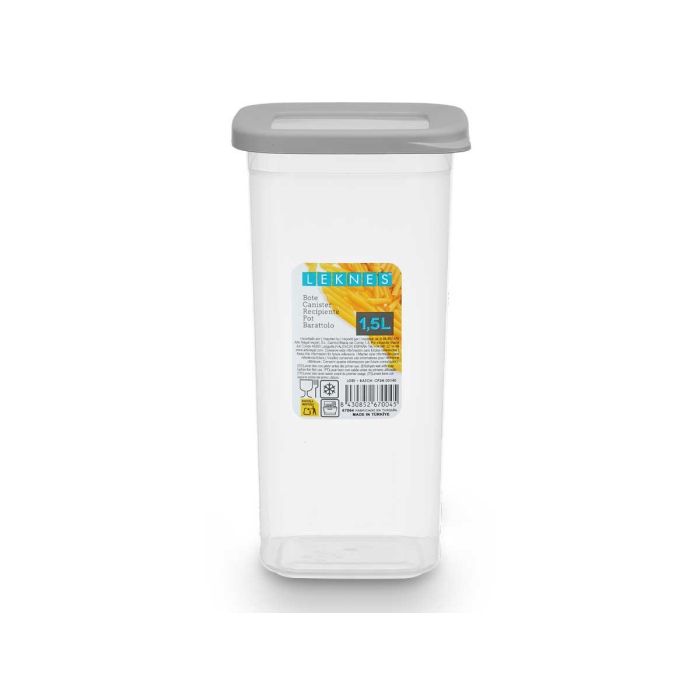 Bote Cuadrado Tapa Gris 1,5L Leknes 10X21CM (24 Unidades) 2 Bote Cuadrado Tapa Gris 1,5L Leknes 10X21CM (24 Unidades) 2
