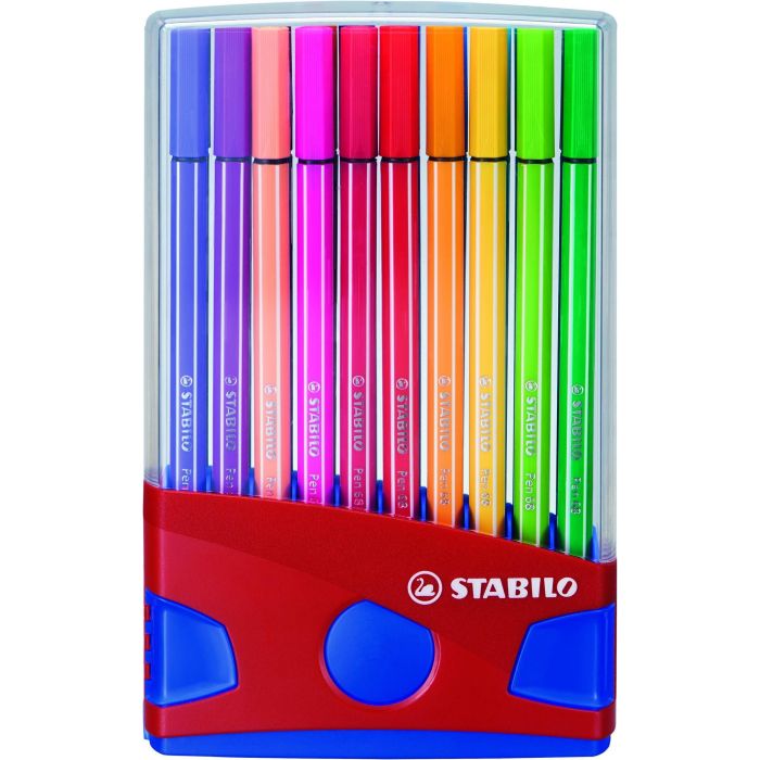 Stabilo Rotulador Pen 68 Colores Surtidos, Estuche Parade Rojo, 20 Unidades