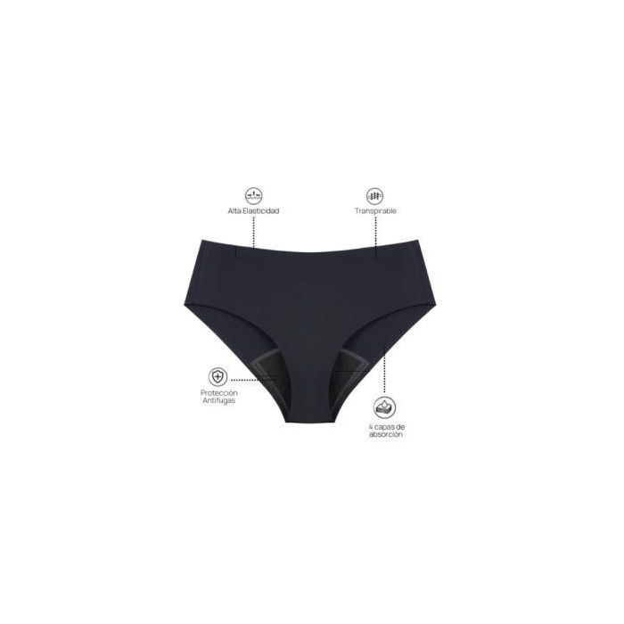 MYALMA Braguita Menstrual Sin Costuras Negra XS – Absorción Equivalente a 3 Tampones – Tejido Antibacteriano Bambú