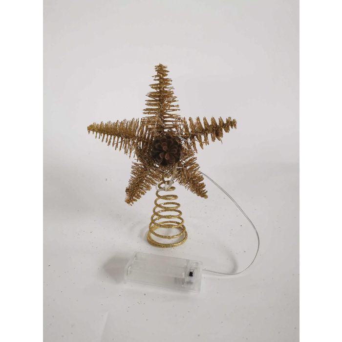 DKD Home Decor Estrella de Navidad Alpina con LED Dorado, 18x5x20 cm, para Árbol, Funciona con Pilas AA (Pack de 6 Unidades)