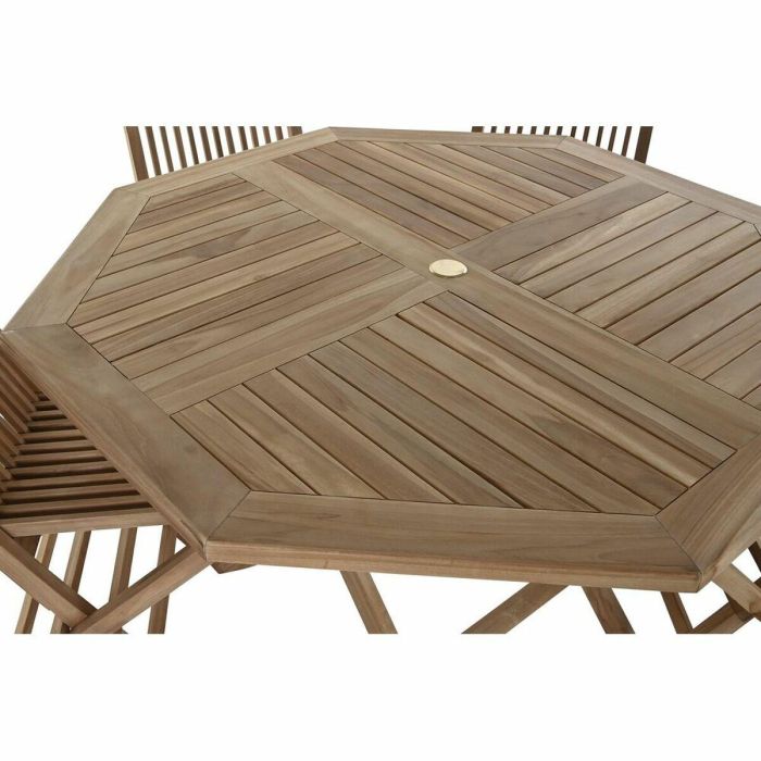 DKD Home Decor Mesa Comedor Plegable de Jardín y Terraza en Teca Marrón 120x120x75 cm - Set 5 Piezas (Mesa y 4 Sillas)