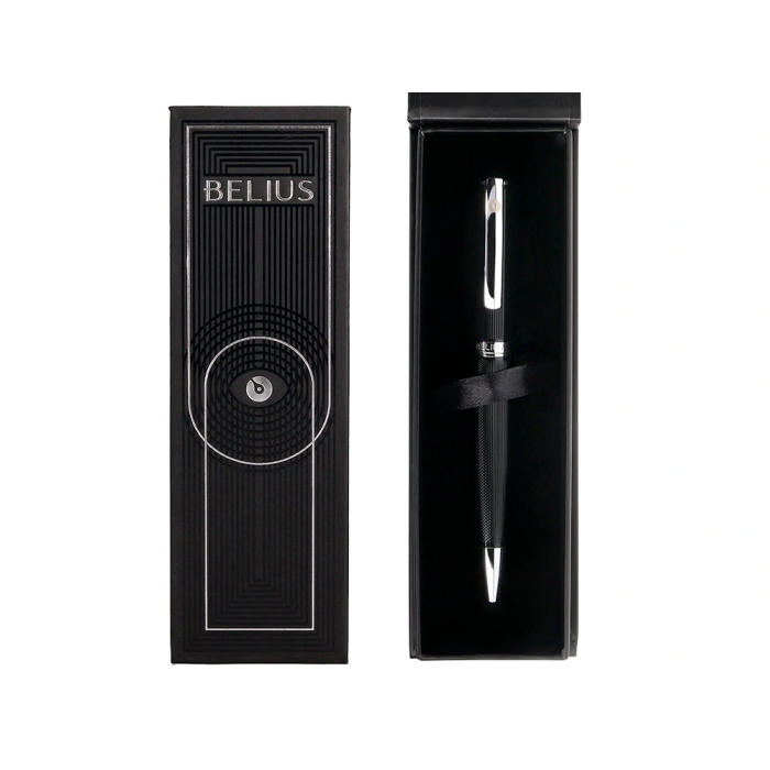 Belius Roller Turbo Aluminio Textura Punteada Negro y Plateado Tinta Azul Caja de Diseño 0.7mm 3